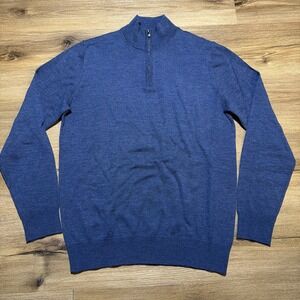 Charles Tyrwhitt Men's SMALL 100% Pure Merino Wool 1/4 Zip Pullover Sweater Navy